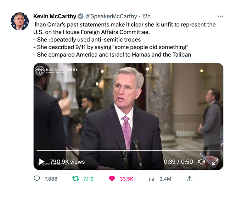 Kevin McCarthy makes comments about Ilhan Omar.